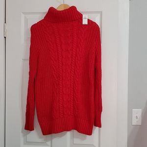 Cable-Knit Turtleneck Tunic Sweater
- Red